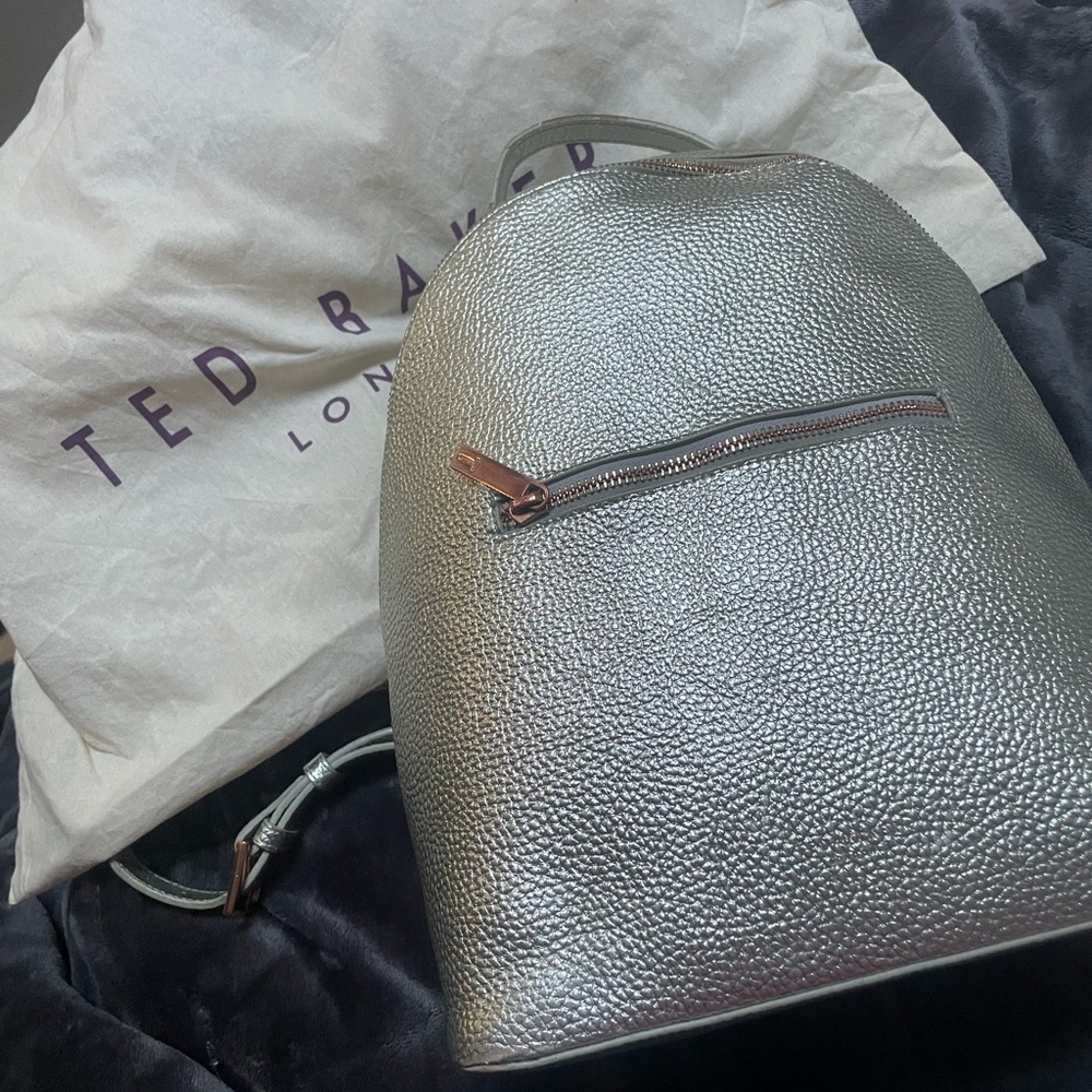 Ted Baker Metallic Silver Leather Backpack